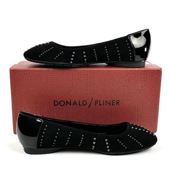 New Donald J Pliner Darren Black Studded Suede & Patent Leather Ballet Flat 8.5 - Picture 2 of 11